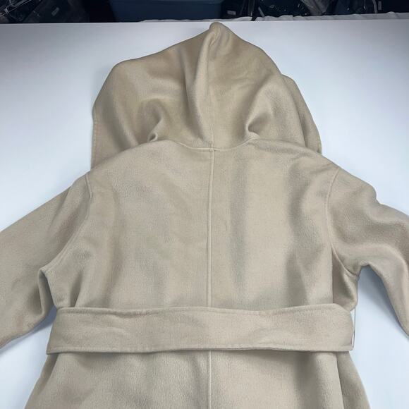 NAP Loungewear 100% Wool Hooded Belted Oversized Coat Large Pockets Tan Size S - Picture 7 of 14